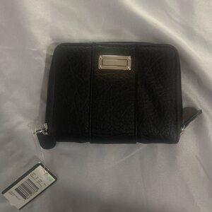 Black Leather Wallet with Zip-Around Closure
